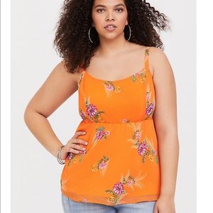 Orange Floral Chiffon Babydoll Cami